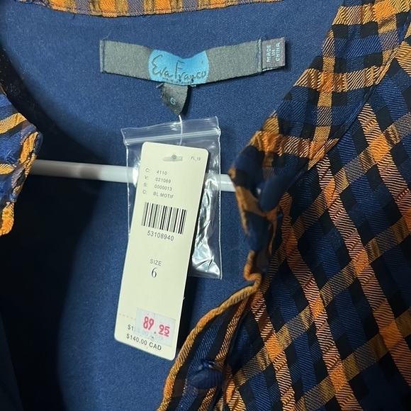 Eva Franco Anthropologie Textured Plaid Blouse Size 6 NWT Navy and Mustard - Picture 6 of 10